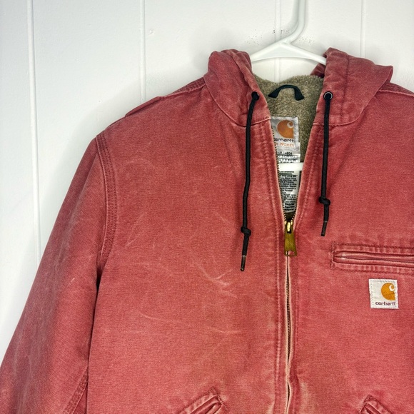 Vintage Y2K Carhartt Hooded Pink Rose Detroit Jacket Pink WJ141 VRS Women's XS - Picture 2 of 13